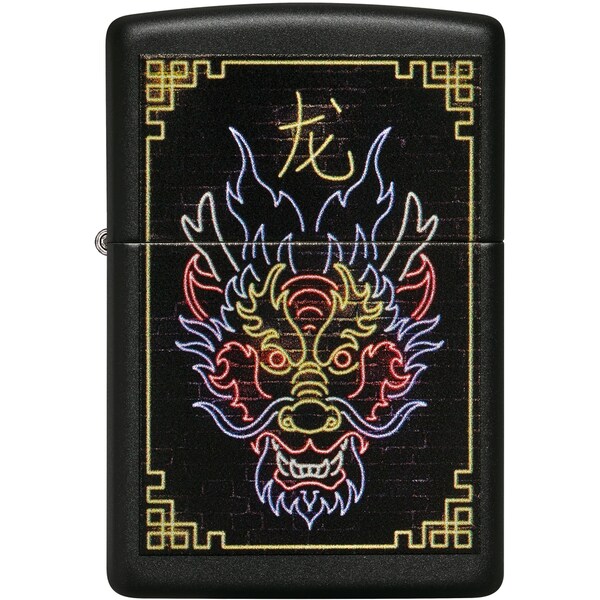 【メール便不可】 Matte Black Zippo 2022 Zippo Neon ZIP-49396 Design, Dragon アンプ